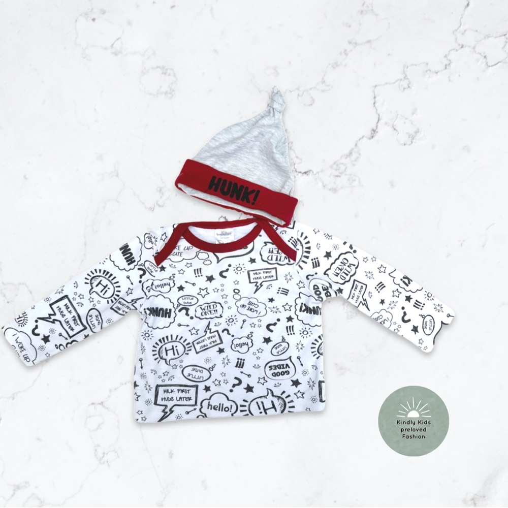 Little Beginnings | size 3-6m GUC cute hat and shirt set for your little HUNK
